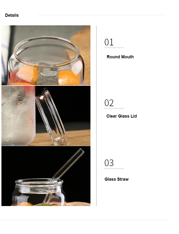 400ml Reusable Heat Resistant Borosilicate Glass Tumbler With Straw Glass Ice Coffee Tea Cup With Lid and Straw