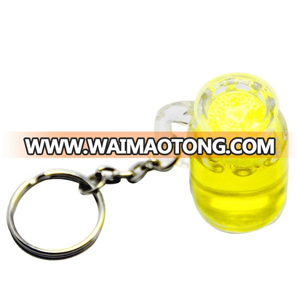 Acrylic Plastic Beer Cup Mug Shape With Handle With Water Inside Key Ring Chain