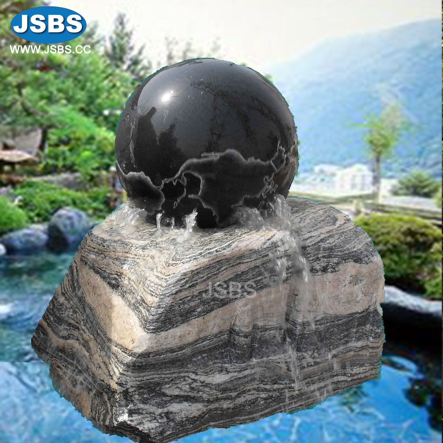 Indoor Hand Carved Granite Rolling Sphere Fountain For Sale