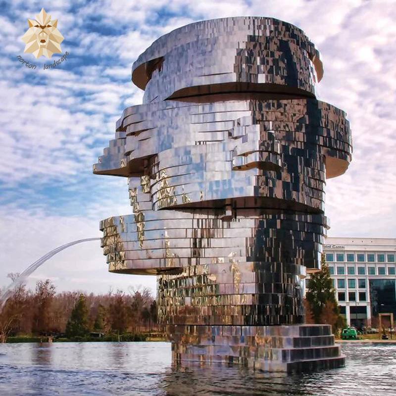 Modern outdooe square garden decoration fountain 304 stainless steel large outdoor human head sculptures NTS-033Y