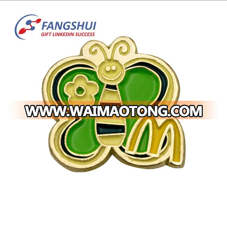 Top quality safety soft enamel color process green cheap bee lapel pin badges