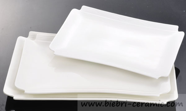 White Glossy Color Hotel Restaurant Rectangular Dinner Service Plates Dishes