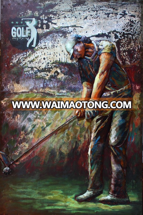 metal wall art decor 3 d Hand painted Unique Artwork the golfer Muscular man metal art painting