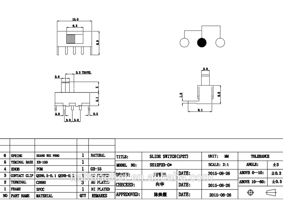 China supplier Right angle 3 position mini slide switch