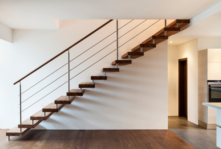 modern wooden tread floating staircase design