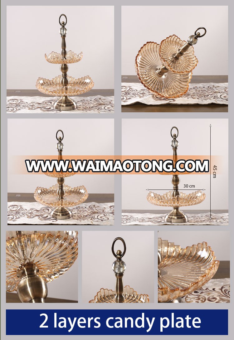 NO P012 demountable two- tier european metal glass fruit plate for theme party decorations