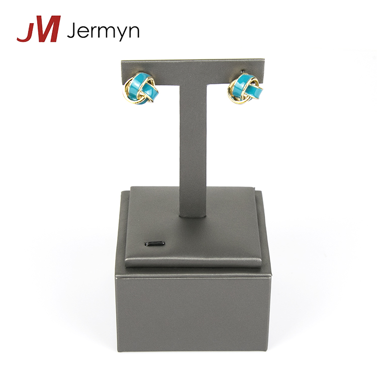 Custom Luxury Dark Grey Color Leather Earring Display Stand Holder