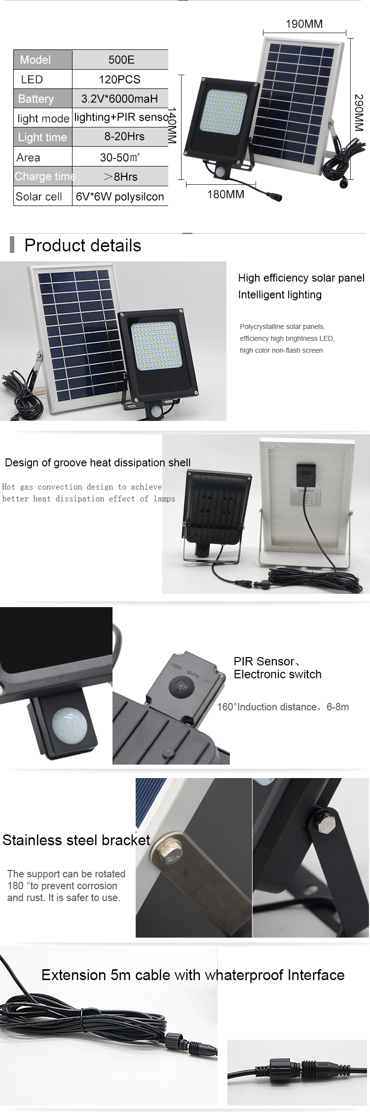 2018 high quality super bright motion sensor outdoor solar street flood light with waterproof IP 65