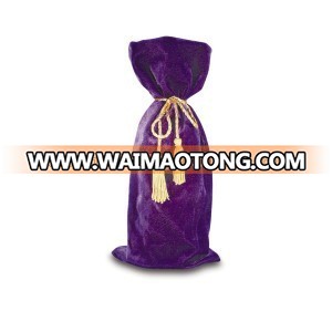 custom printed silk-screen logo large liquor bottle luxury velvet fabric drawstring bag for storage