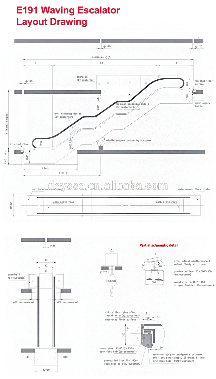 High quality diao wave OEM criss-cross bidirections escalator