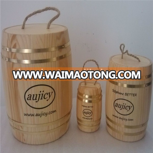 Disposable Wood Keg Barrel Cylinder Packaging Holder Box with Hinged Lid for Tea Tin