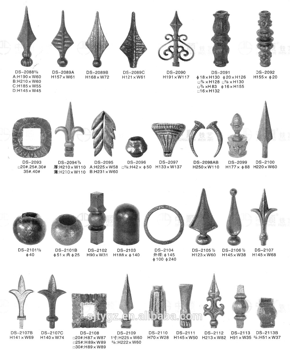 Popular ornamental wrought iron rail head iron components