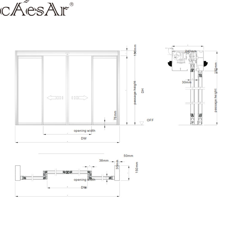 Caesar ES200 single leaf and double leaves &interior exterior glass  automatic doors