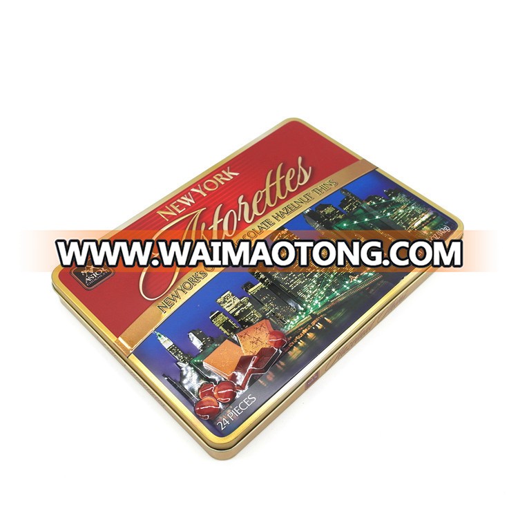 Empty rectangular chocolate candy gift packaging metal tin can box