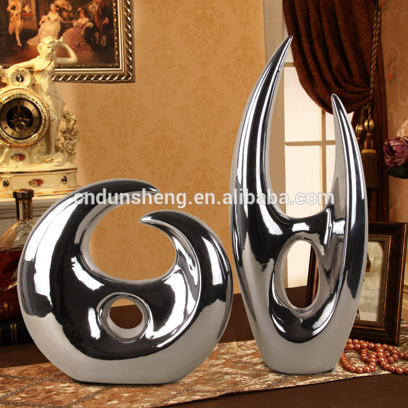 wholesale Contemporary home metallic ceramic sculpture decoration ,silver abstract sculpture