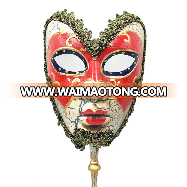 PoeticExst men full face pulp elegant Venetian carnival mask with a stick