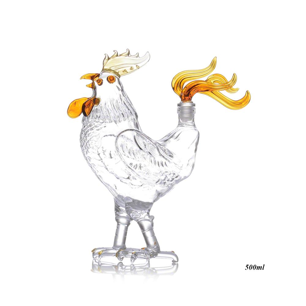 Animal Shaped Glass Bottle Rooster Shaped Clear Glass Decanter 1000ml