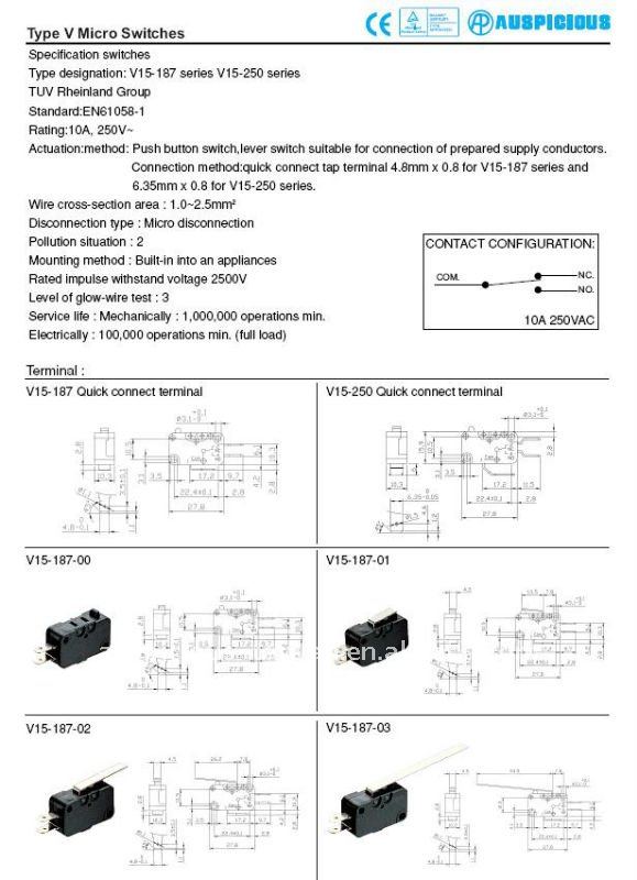 CE TUV Mini Micro Switch, Limit Switch, 125V 250V AC/DC