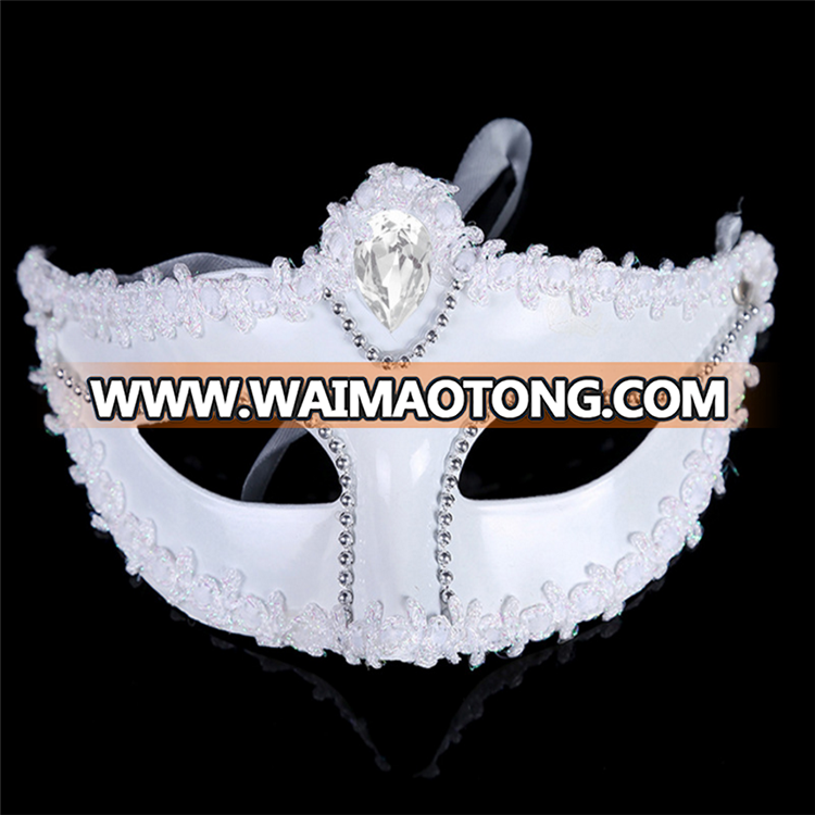 PoeticExst New style women half face masquerade masks drill bar party venetian white plastic mask