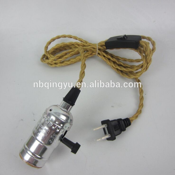 E27 aluminium lamp holder with cloth covered wire and plug textile power cord colors