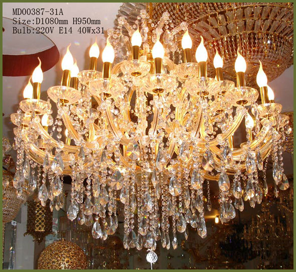 Long luxurious crystal chandeliers, golden chandeliers, sizes, colors can be customized