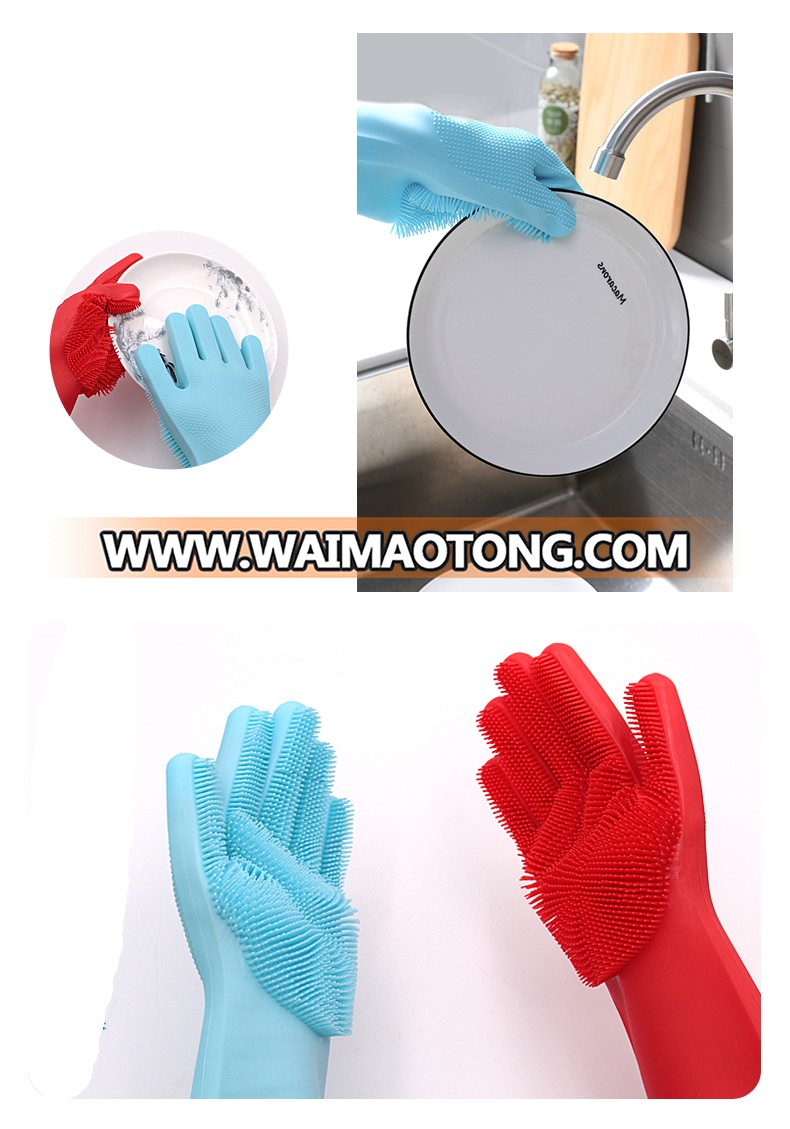 Non-stick Durable Heat and Slip Resistant Long Silicone Scrubbing Brush Gloves