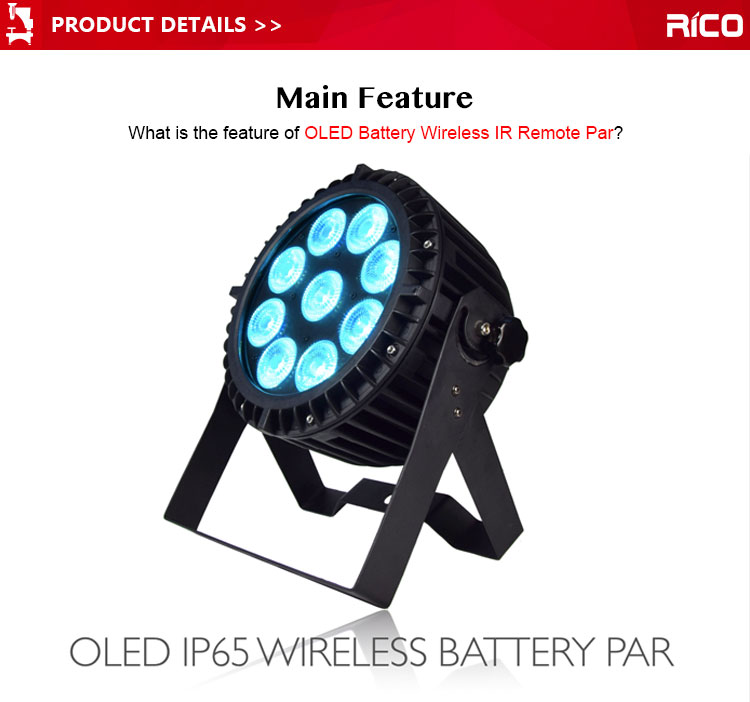 Wireless DMX IR APP control led lighting 9x12w battery outdoor led par