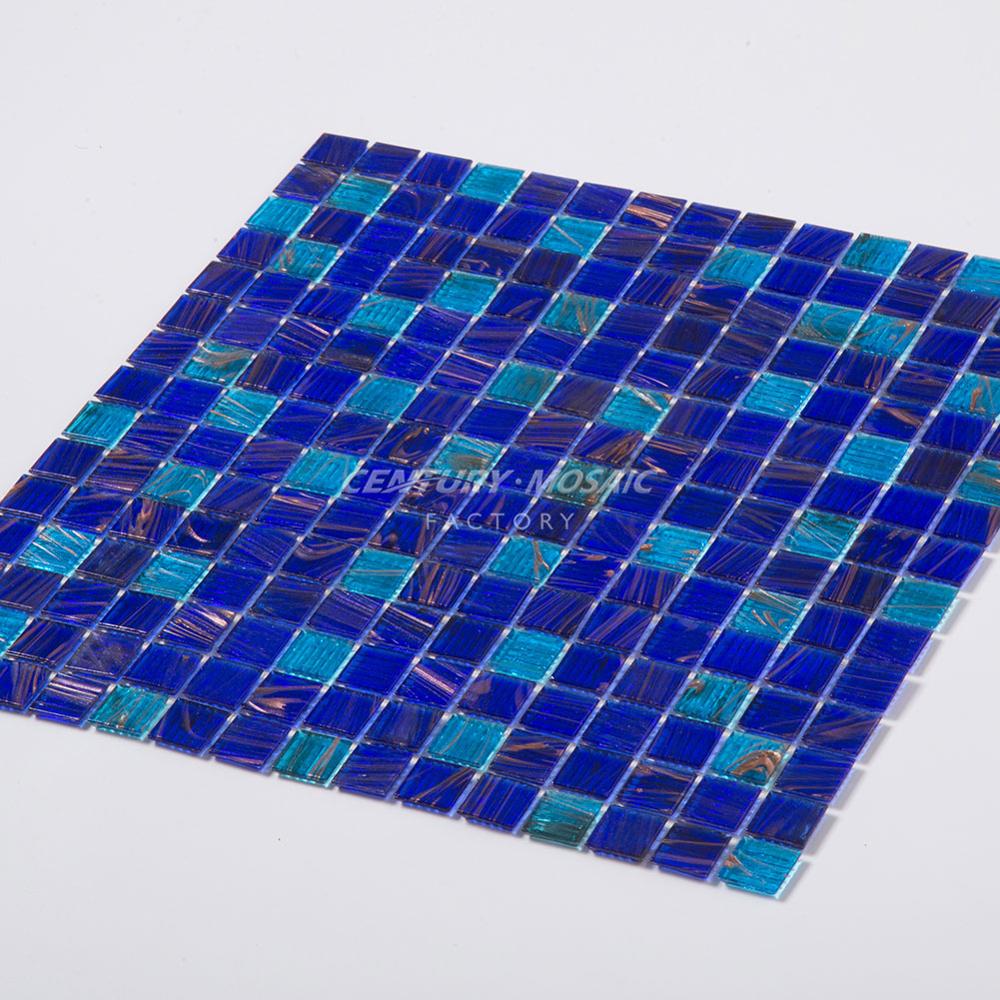 Cheap Golden Line Blue Square Glass Swimming Pool Mosaic Tile