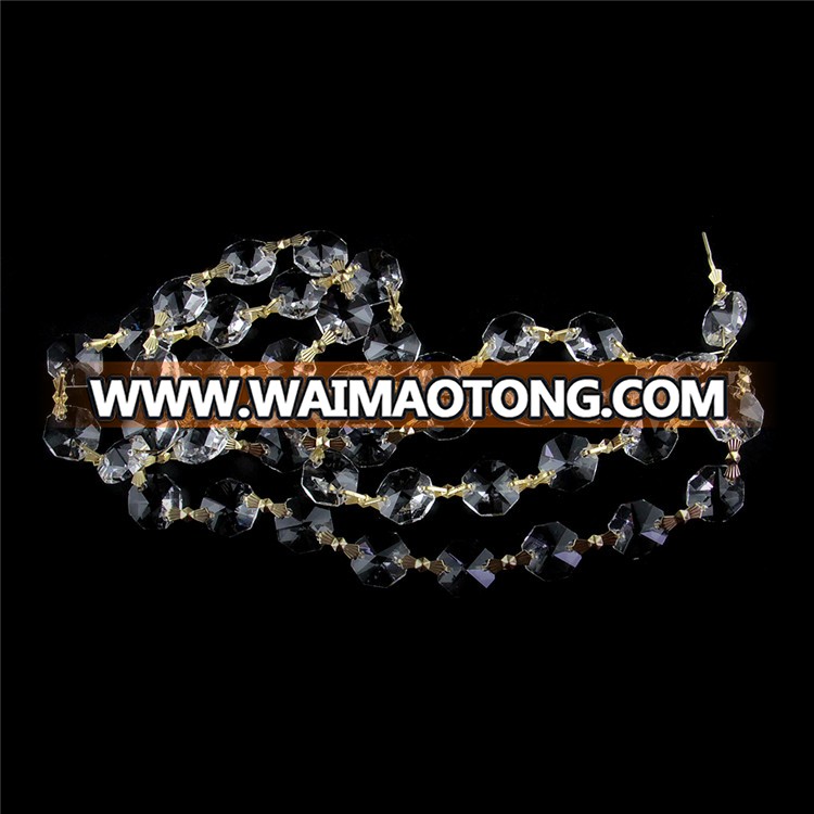 Clear 14mm octagon beads garland strand with golden butterfly buckles for home ornament fancy free shipping