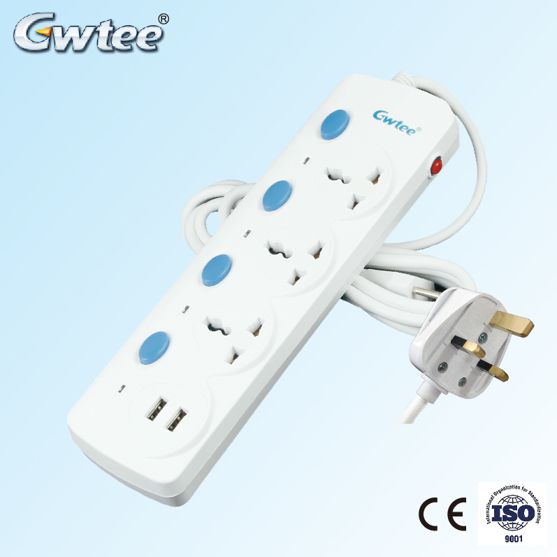 High quality multiple outlets CE universal power strip surge protector extension usb socket