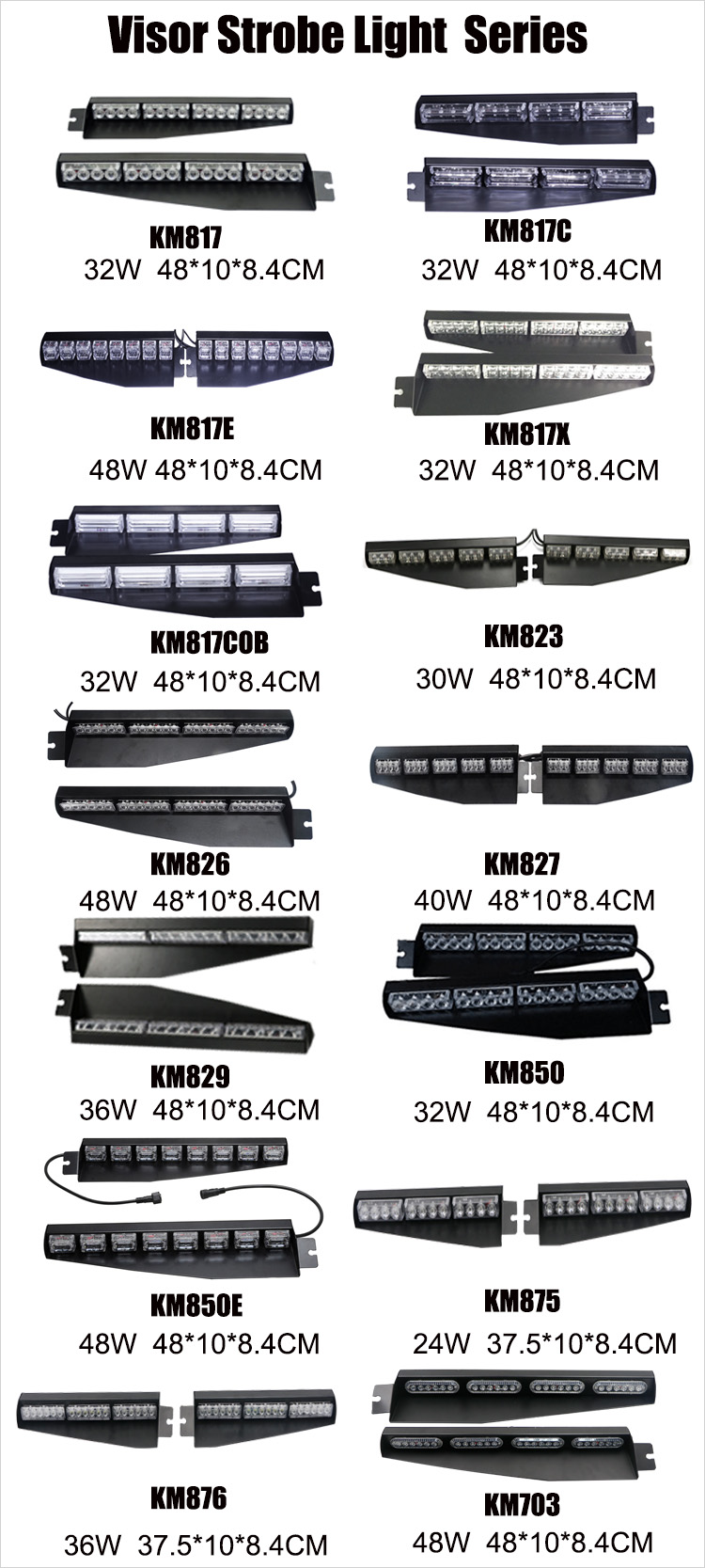 Customize 40W split mount visor strobe lights,used car truck multi color led emergency visor light bar with take down