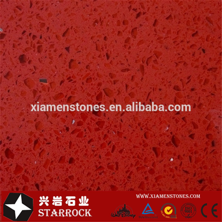 Wholesale artificial stone red sparkle quartz stone countertops