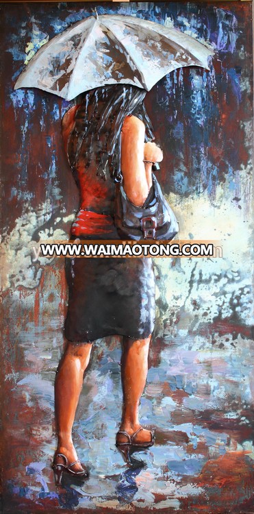 red umbrella in the rain modern Painting for Hotel Metal 3D Iron wall art