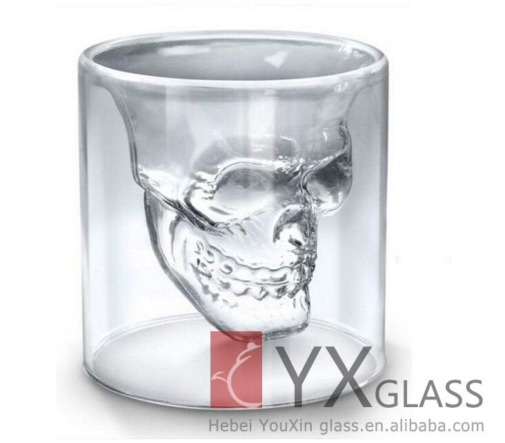 250ml creative and stylish skull shape double wall glass beer cups