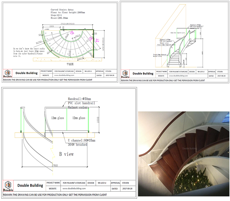 Curved Staircase Glass and Wood Indoor Helix Stairs