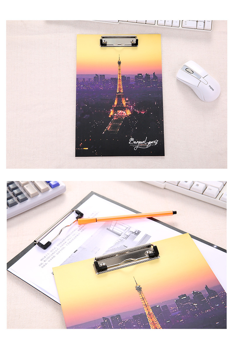 New Fashion Eiffel Tower Series Hard Clip Boards Folder Clipboards, A4 Letter Size Paper File Folder