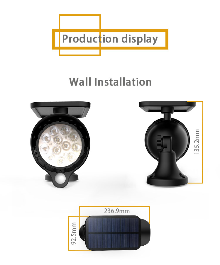 Waterproof IP65 12 leds adjustable motion pir sensor outdoor garden lawn lamp solar power spot lights