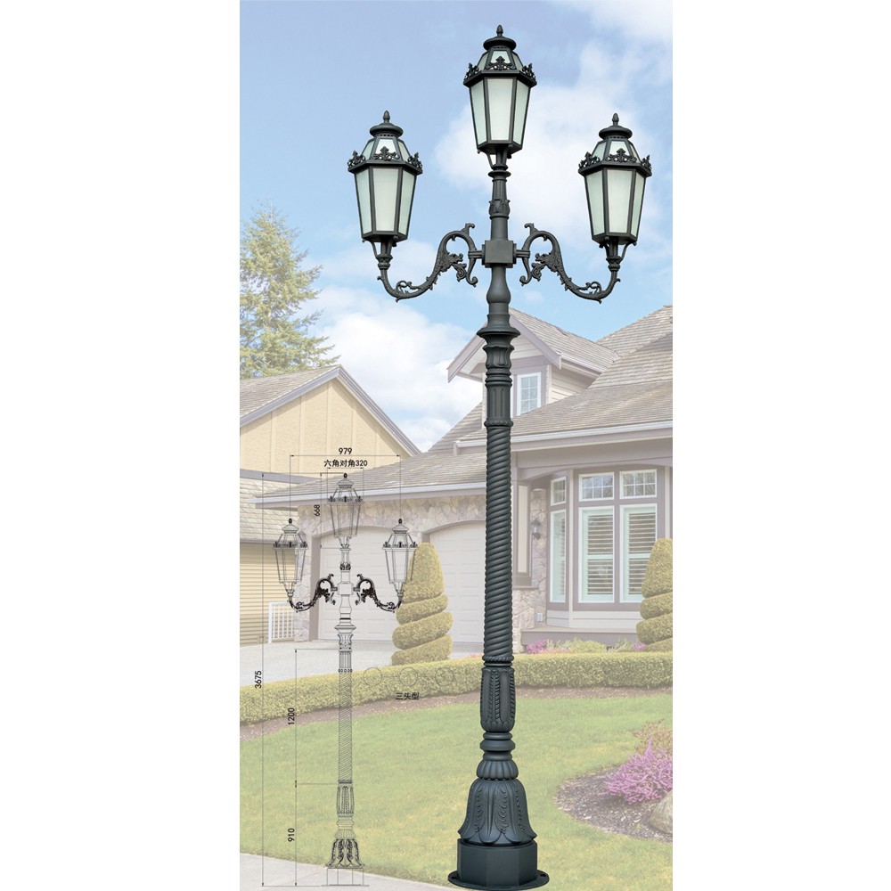 Three Heads decorative antique outdoor garden light pole RHS-16471