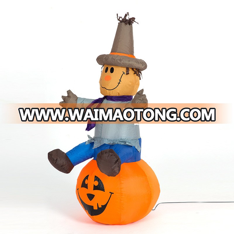 1.2m Inflatable Halloween scarecrow sitting on pumpkin with light