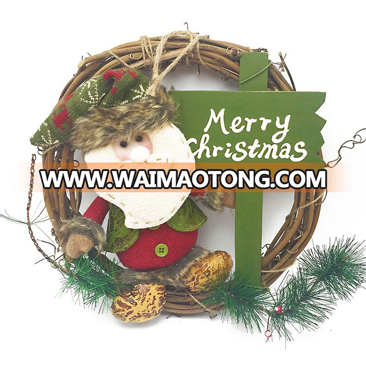 Factory wholesale wreath rattan ring hanging eco Christmas decorations Santa Claus snowman christmas garland