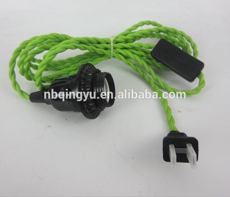 E27 aluminium lamp holder with cloth covered wire and plug textile power cord colors