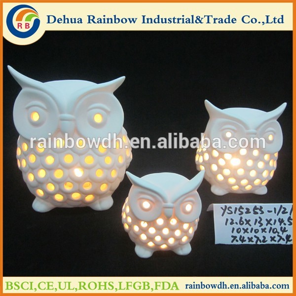 White porcelain tealight owl candle holder