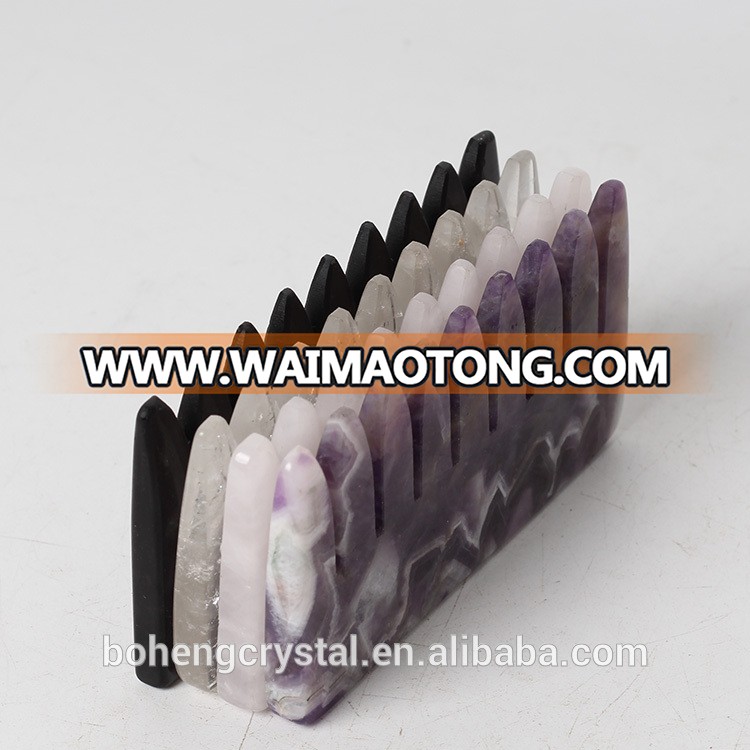 Wholesale Crystal Hair Massage Combs Natural Quartz and Amethyst Quartz Crystal Hair Combs for healing