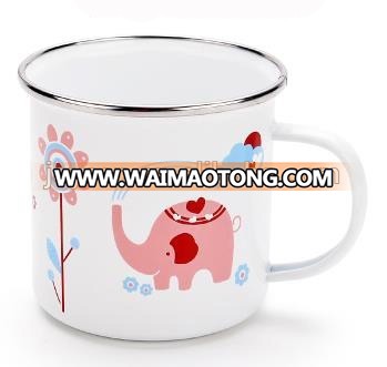 High Quality Stainless Steel Rim Enamelled Coffee Mug Customer logo printed metal cup