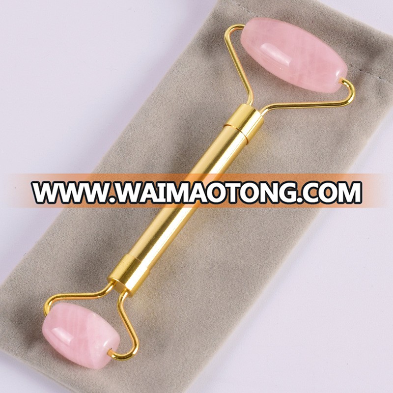 Pink Rose Quartz Facial Jade Roller massage stone for Face and Neck with DIY head