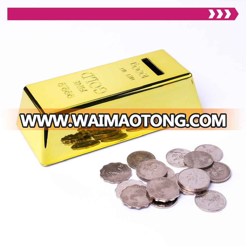 Wholesale Good Quality Low MOQ Gold Plated Gift Souvenir Gold Bar Plastic Saving Money Box