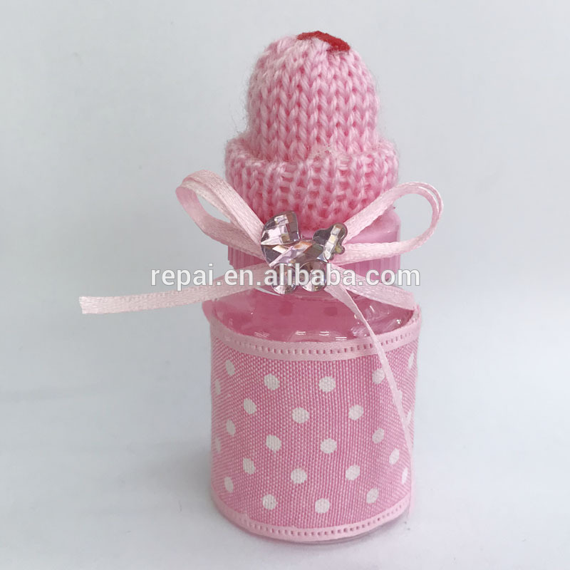 Baby milk bottle shaped clear pvc bottle with ribbon for candy baby shower favor