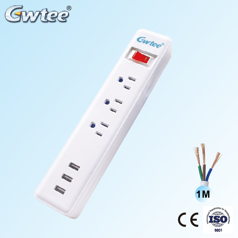 7 way multi outlet American electrical extension cord socket