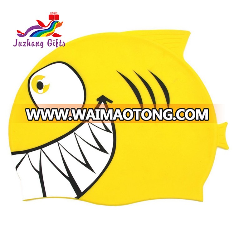 funny cute cartoon fish waterproof customized printed logo silicone kids swim cap