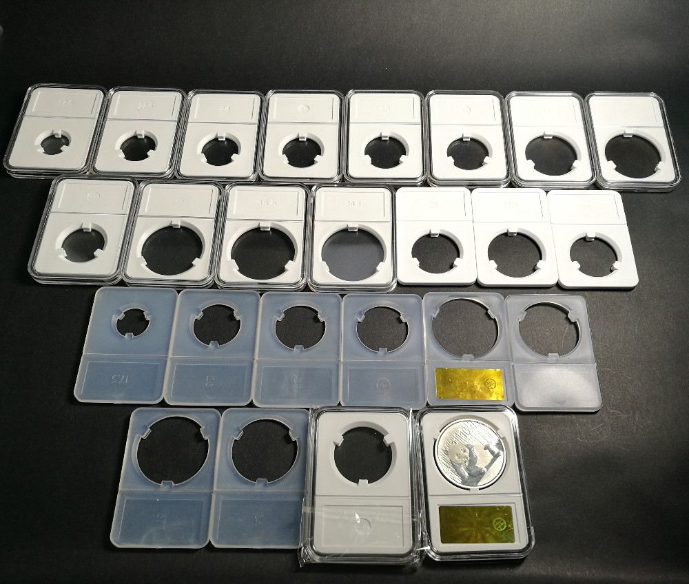 Custom Company Logo Printed 17 to 40.5mm diameter PC Acrylic plastic silver coin gift holder box